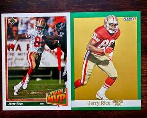 Collection of 10 Assorted Jerry Rice Football Trading Cards from the 1990s